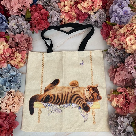 Eco-Friendly Sleeping Kitty Cat Folding Tote Bag - Picture 2 of 12